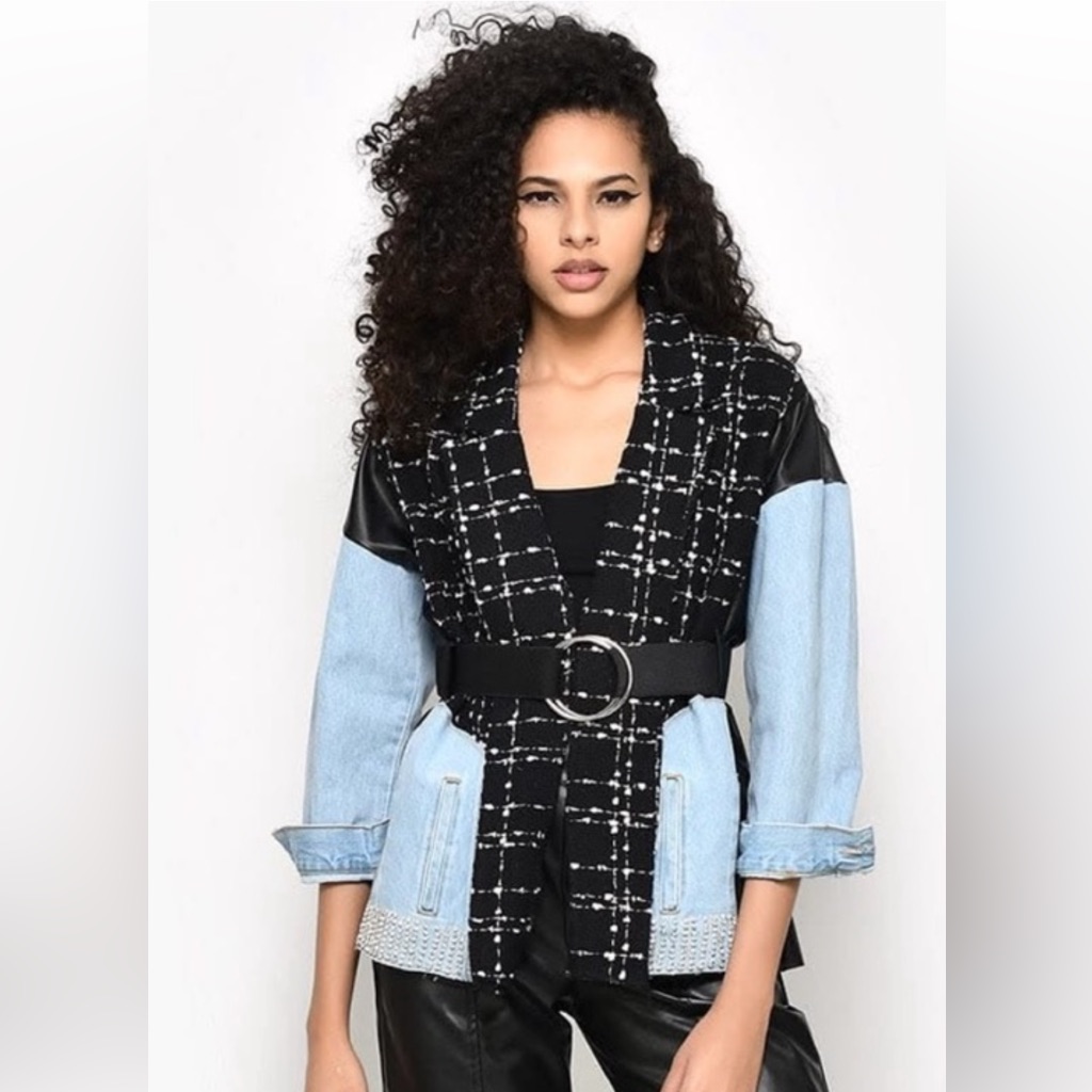 New Nwt Vegan Leather Women's Denim Jacket Size S